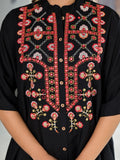 Juniper Women's Black Thread Embroidered Liva Rayon Tunic Pant Set With Mirror Work & Buttons | Grocsy
