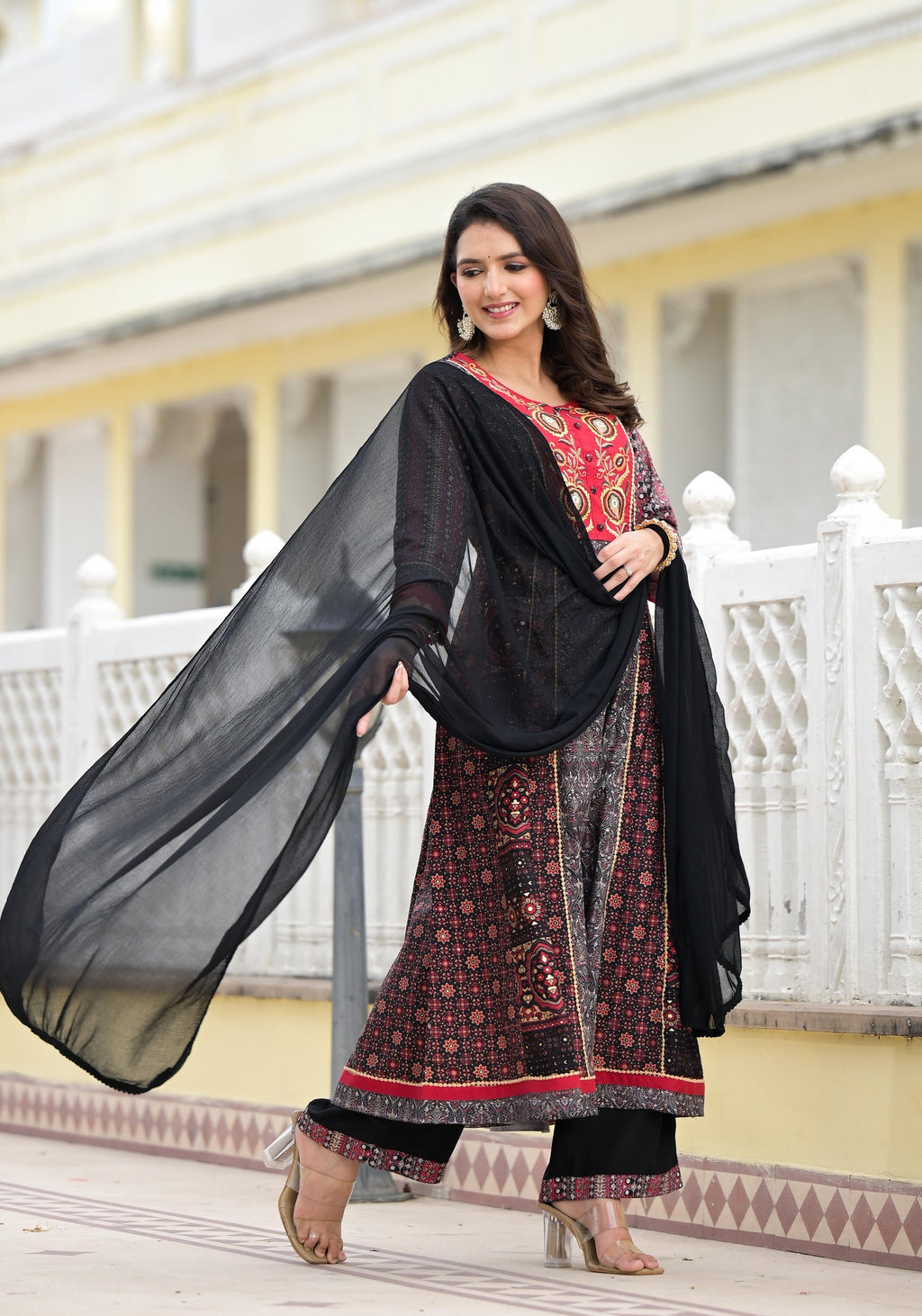 Juniper Women's Black Silk Blend Printed Kurta Set | Grocsy