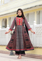 Juniper Women's Black Silk Blend Printed Kurta Set | Grocsy