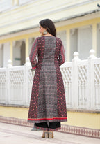 Juniper Women's Black Silk Blend Printed Kurta Set | Grocsy