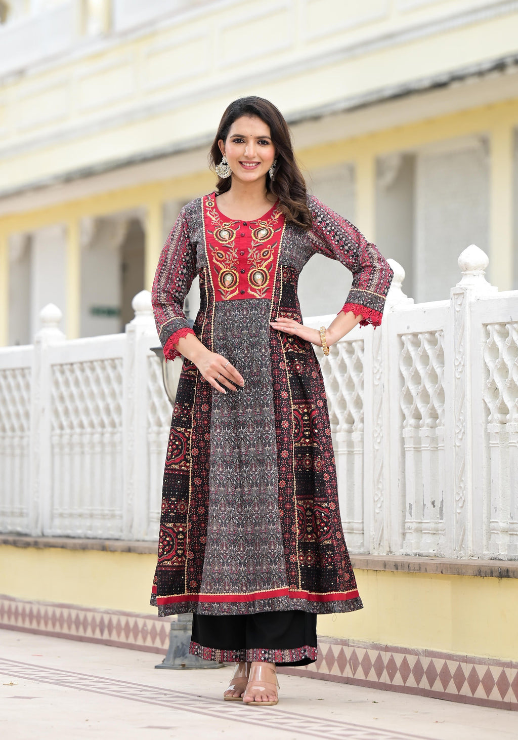 Juniper Women's Black Silk Blend Printed Kurta Set | Grocsy