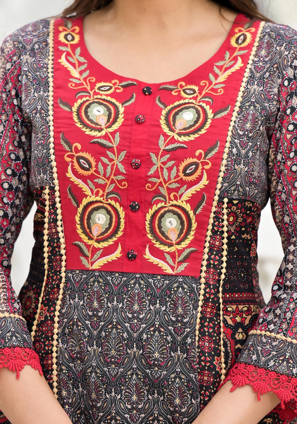 Juniper Women's Black Silk Blend Printed Kurta Set | Grocsy