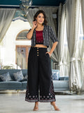 Juniper Women's Black Geometric Printed Liva Rayon Shrug With Inner & Palazzo Set With Thread & Mirror Work | Grocsy