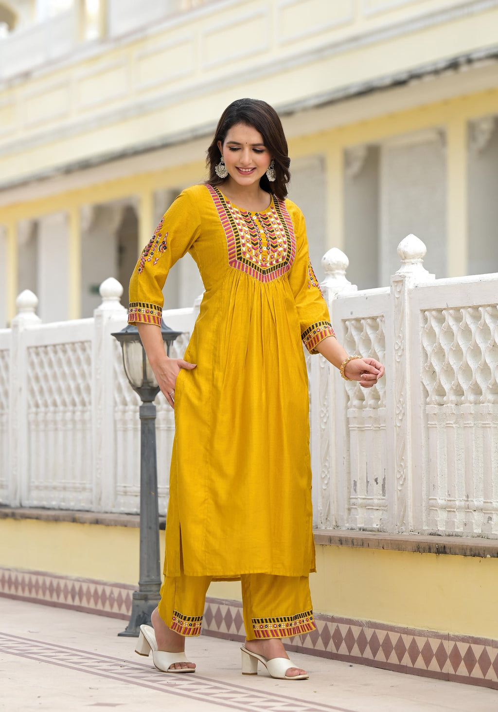 Juniper Women's Yellow Cotton Blend Solid Kurta Set | Grocsy