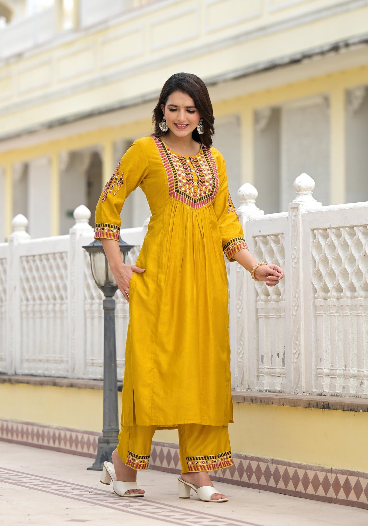 Juniper Women's Yellow Cotton Blend Solid Kurta Set | Grocsy