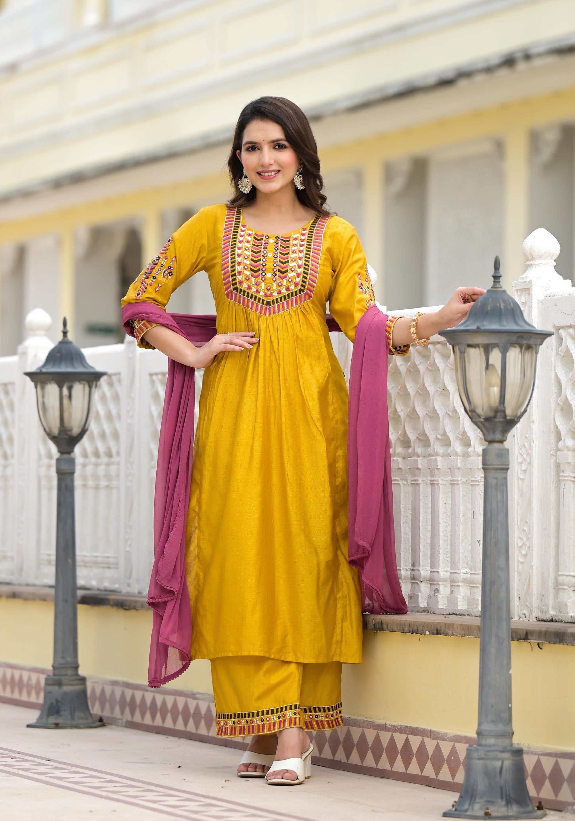 Juniper Women's Yellow Cotton Blend Solid Kurta Set | Grocsy