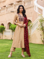 Juniper Women's Gold Cotton Blend Printed Kurta Set | Grocsy