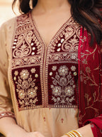 Juniper Women's Gold Cotton Blend Printed Kurta Set | Grocsy