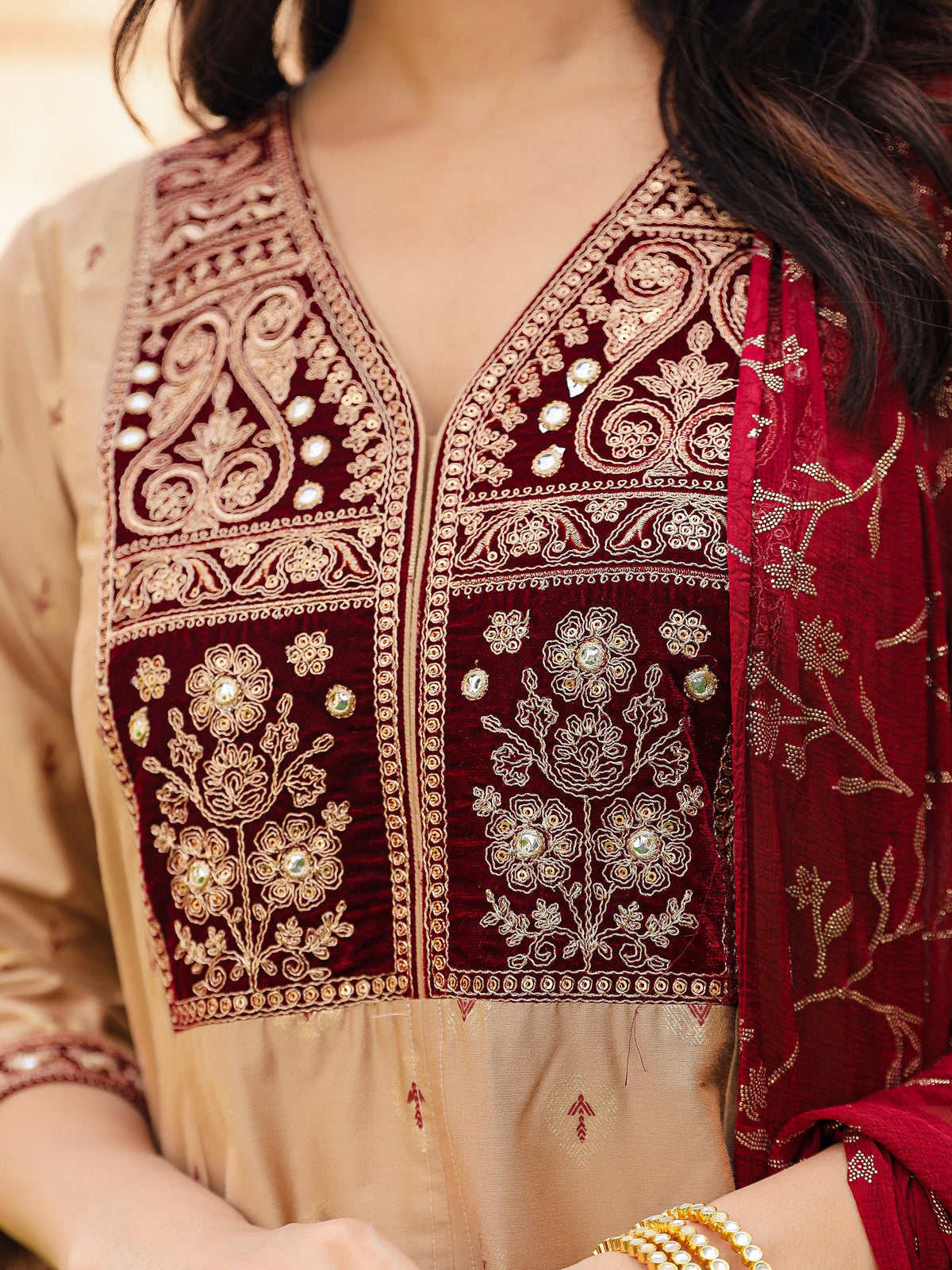 Juniper Women's Gold Cotton Blend Printed Kurta Set | Grocsy