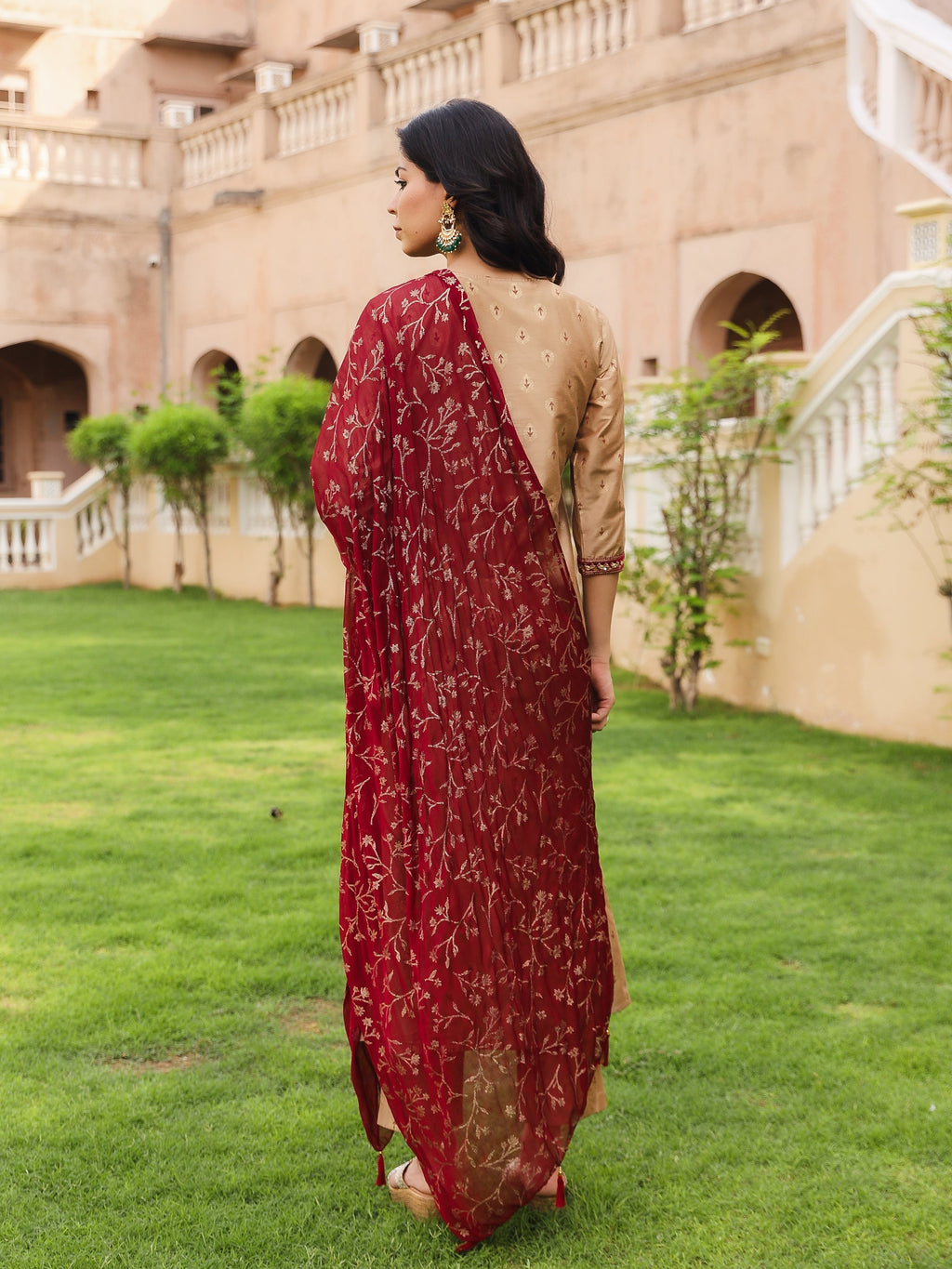 Juniper Women's Gold Cotton Blend Printed Kurta Set | Grocsy