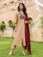 Juniper Women's Gold Cotton Blend Printed Kurta Set | Grocsy