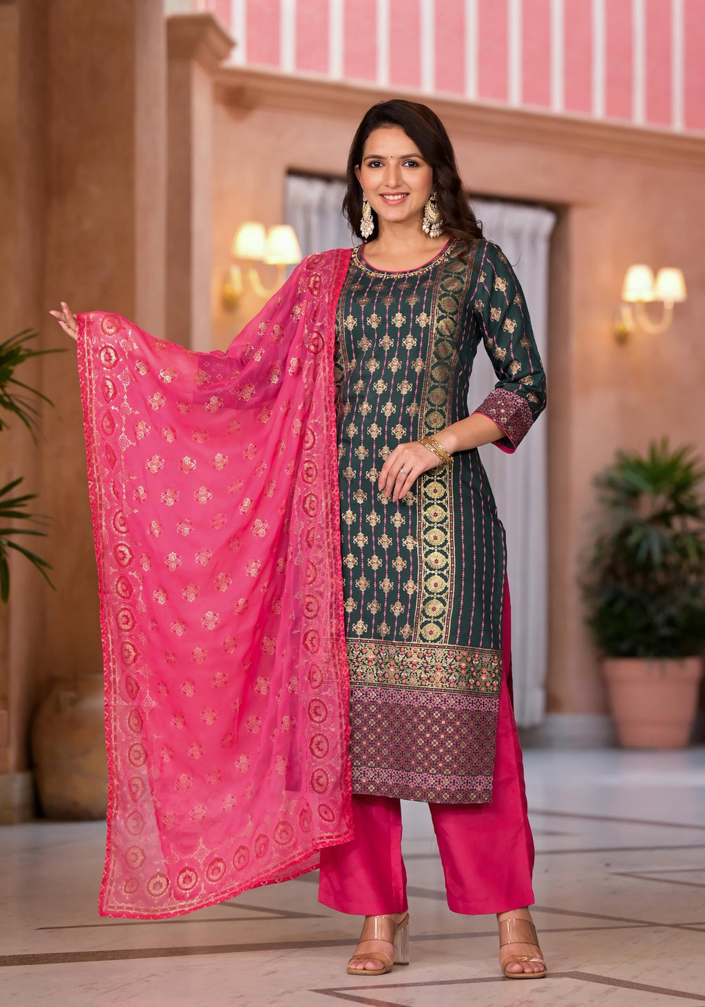 Juniper Women's Green Viscose Rayon Printed Kurta Set | Grocsy
