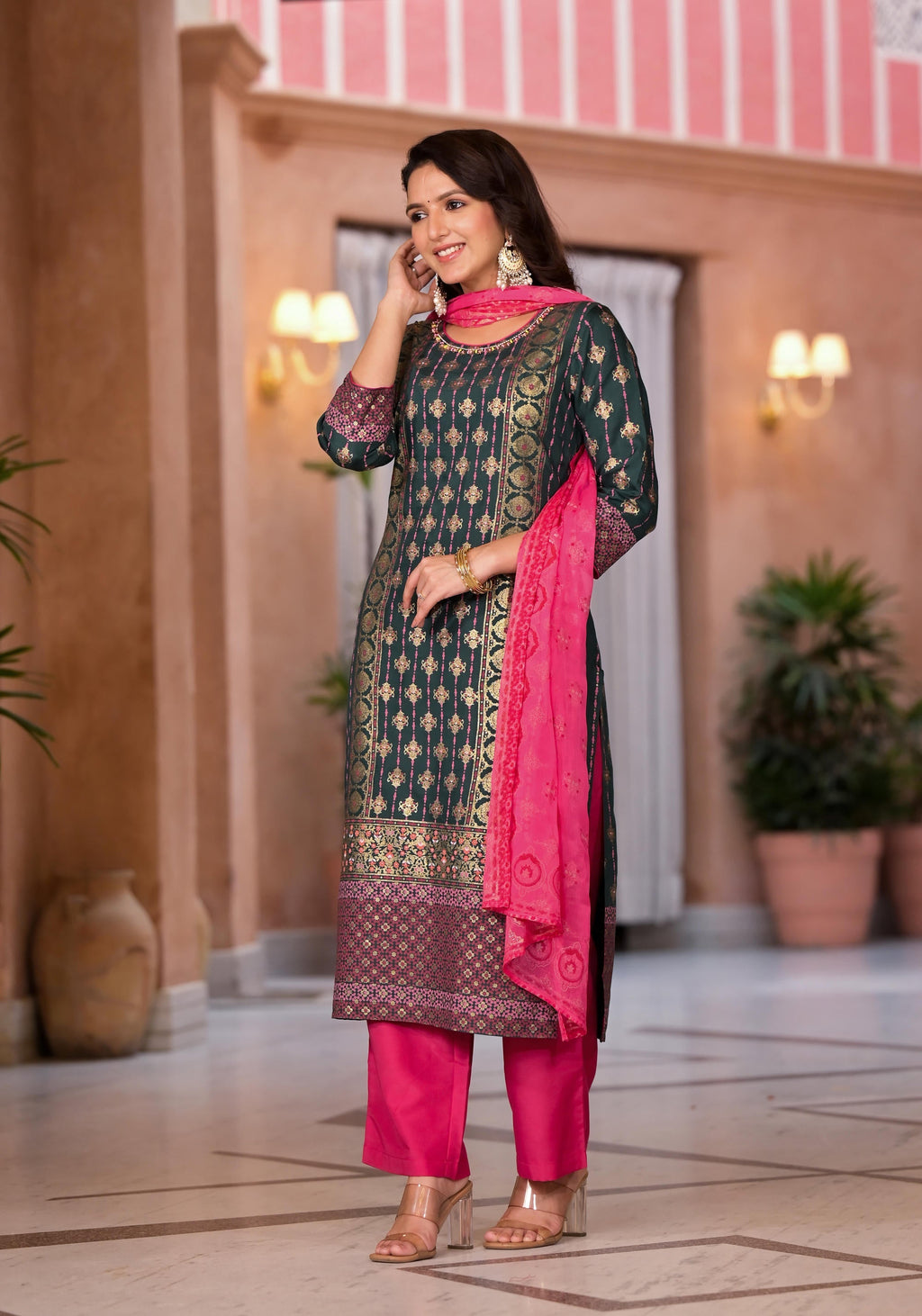 Juniper Women's Green Viscose Rayon Printed Kurta Set | Grocsy