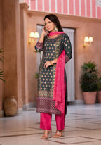 Juniper Women's Green Viscose Rayon Printed Kurta Set | Grocsy