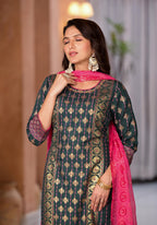Juniper Women's Green Viscose Rayon Printed Kurta Set | Grocsy