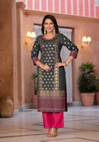 Juniper Women's Green Viscose Rayon Printed Kurta Set | Grocsy