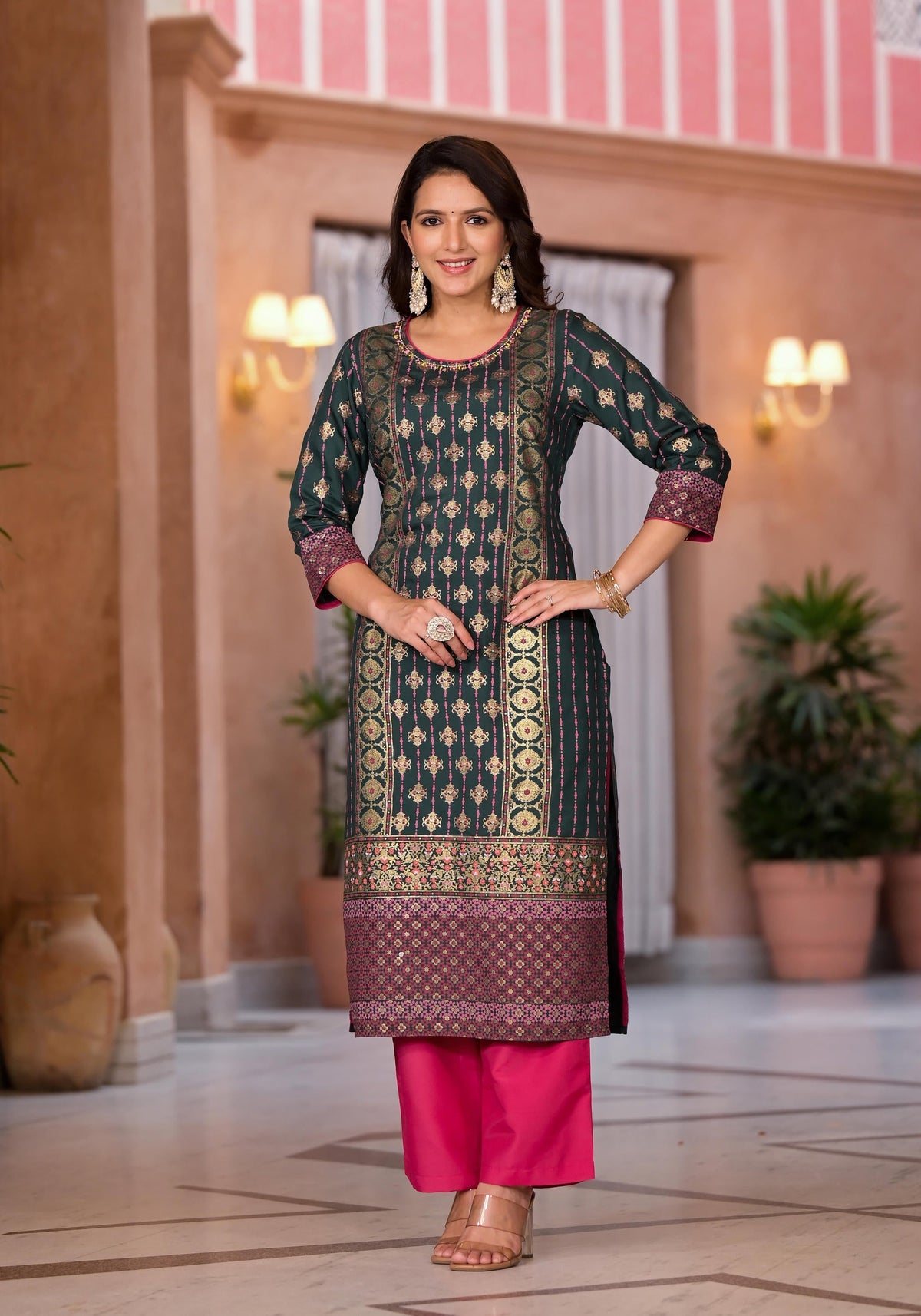 Juniper Women's Green Viscose Rayon Printed Kurta Set | Grocsy