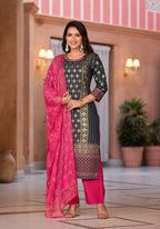 Juniper Women's Green Viscose Rayon Printed Kurta Set | Grocsy