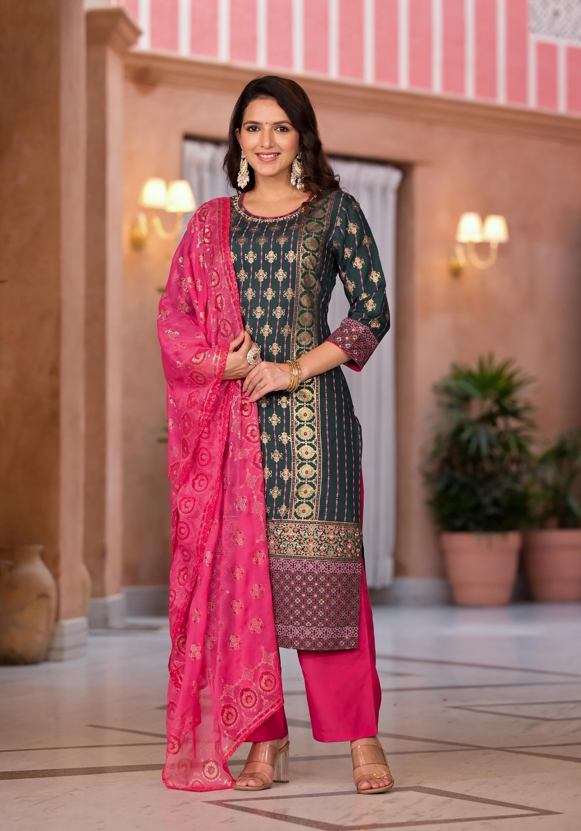 Juniper Women's Green Viscose Rayon Printed Kurta Set | Grocsy