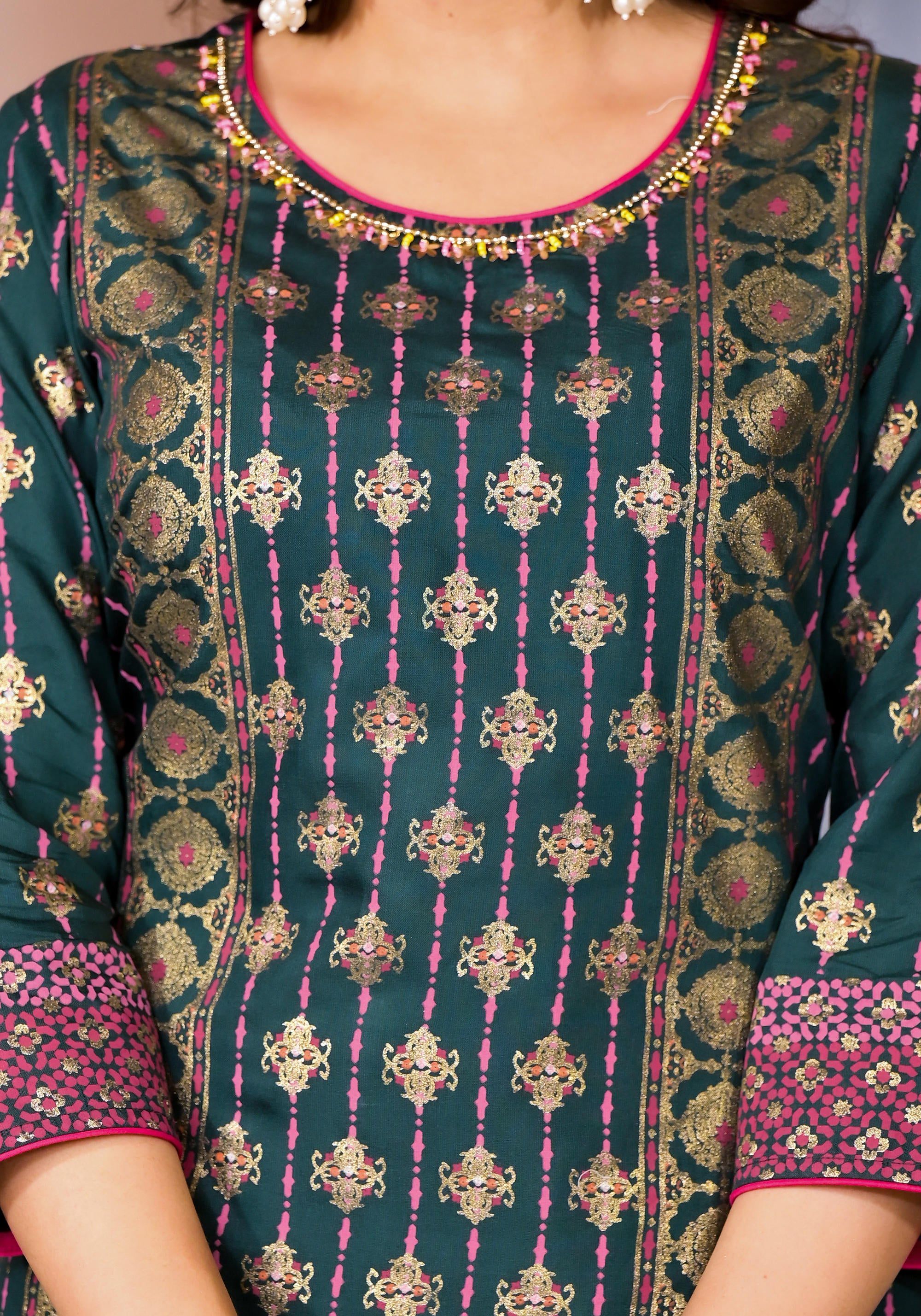 Juniper Women's Green Viscose Rayon Printed Kurta Set | Grocsy