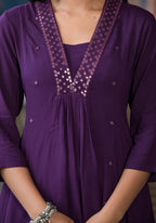 Juniper Plum Solid Liva Rayon Kurta With Mirror Work | Grocsy