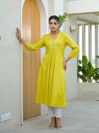 Juniper Yellow Solid Liva Rayon Kurta With Mirror Work | Grocsy