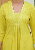 Juniper Yellow Solid Liva Rayon Kurta With Mirror Work | Grocsy