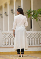 Juniper Off-White Solid Kurta With Mirror Work | Grocsy
