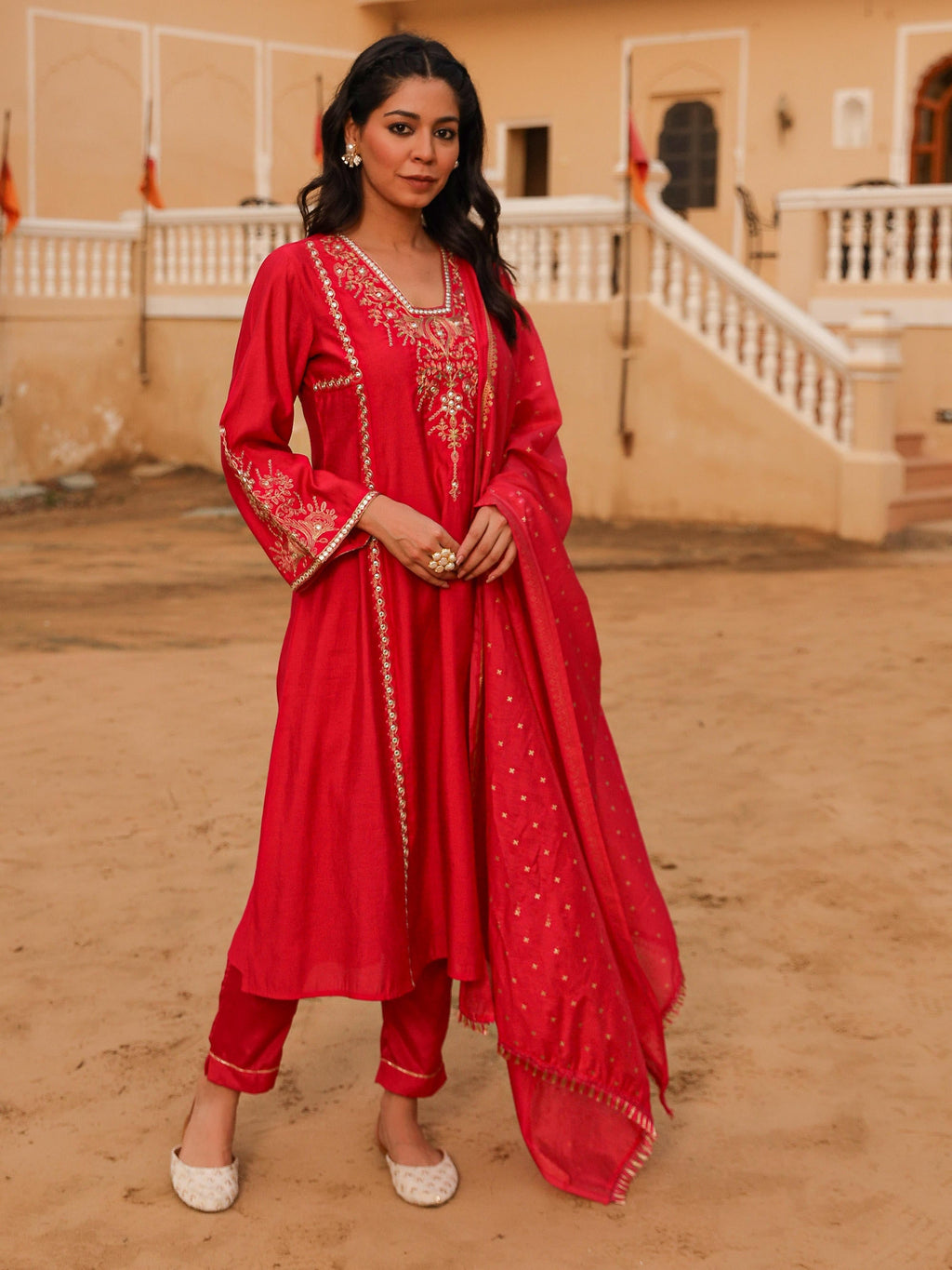 Juniper Women's Pink Viscose Rayon Embroidered Kurta Set | Grocsy