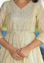 Juniper Ivory Ethnic Motif Printed Chanderi Kurta With Zari & Gota Patti Work | Grocsy