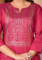 Juniper Women's Maroon Ethnic Motif Printed Cotton Kurta | Grocsy