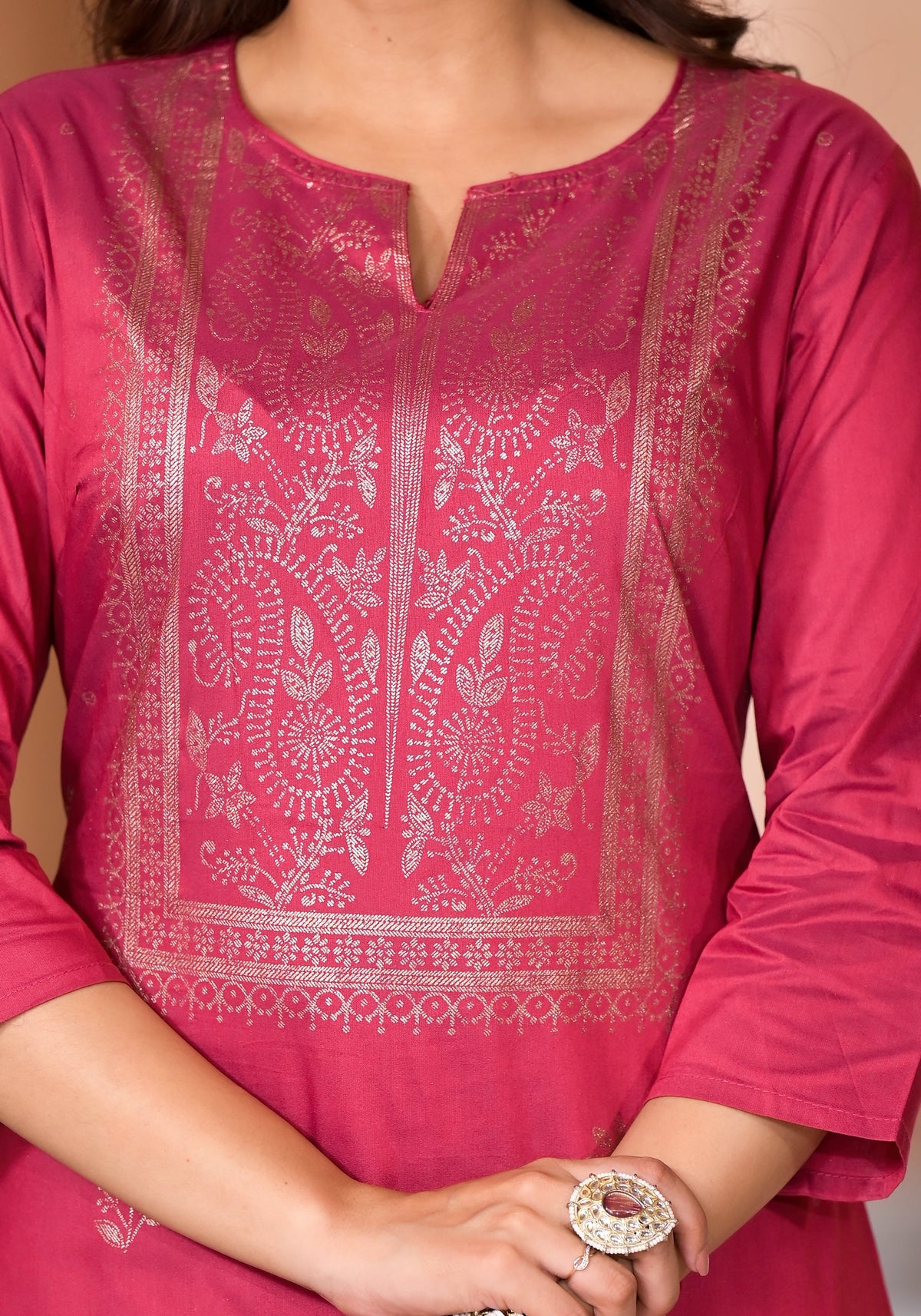 Juniper Women's Maroon Ethnic Motif Printed Cotton Kurta | Grocsy