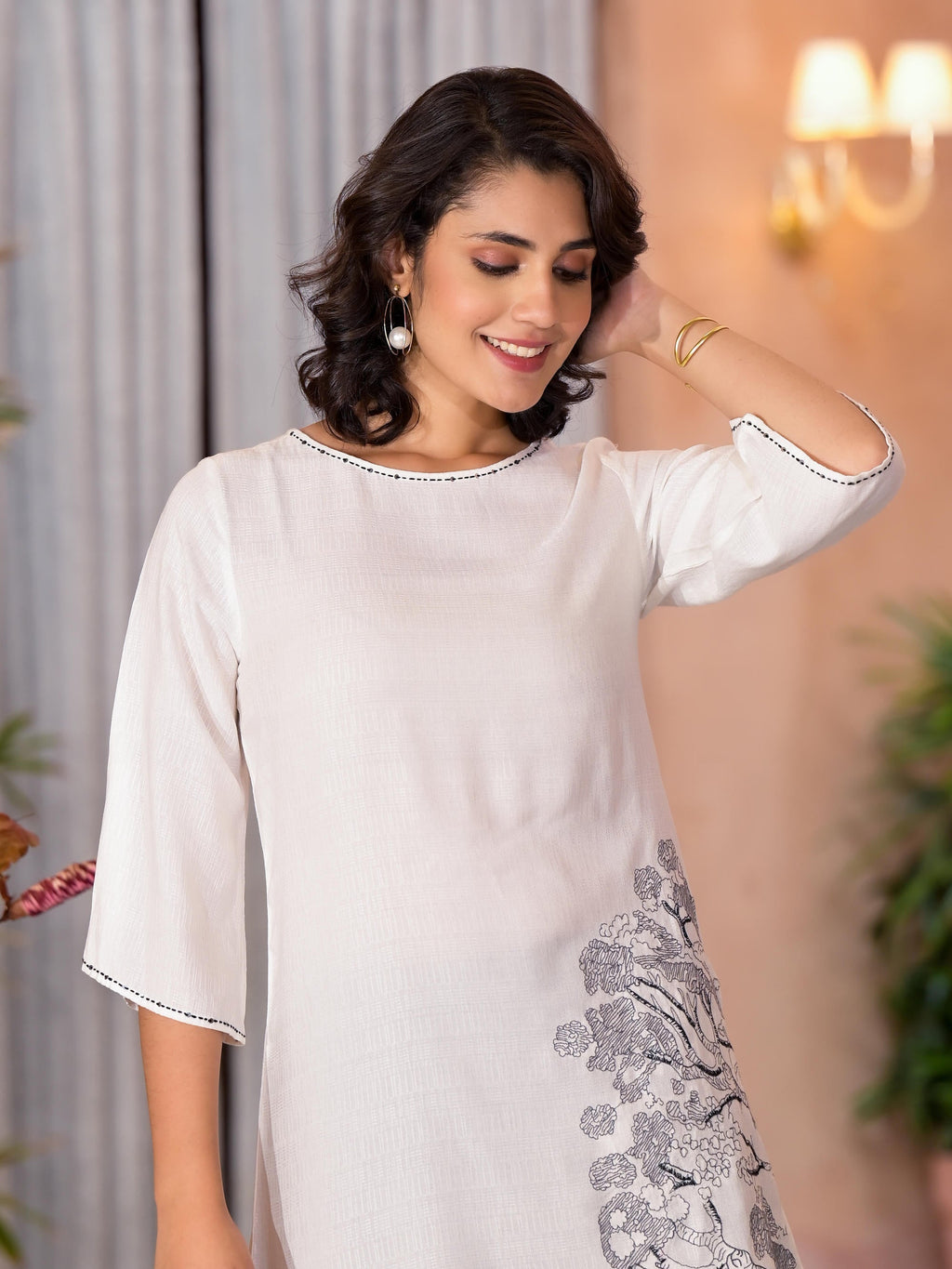 Juniper Women's White::Black Viscose Rayon Printed Palazzo Set | Grocsy