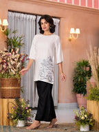 Juniper Women's White::Black Viscose Rayon Printed Palazzo Set | Grocsy