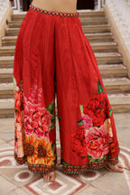 Juniper The Adah Rust Floral Printed Viscose Top & Skirt Set With Sequins & Thread Work | Grocsy