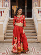 Juniper The Adah Rust Floral Printed Viscose Top & Skirt Set With Sequins & Thread Work | Grocsy