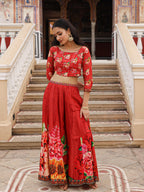 Juniper The Adah Rust Floral Printed Viscose Top & Skirt Set With Sequins & Thread Work | Grocsy