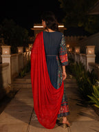 Juniper Women's Blue Viscose Rayon Printed Kurta Set | Grocsy