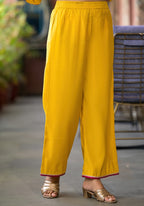 Juniper Women's Mustard Zari Embroidered Viscose Kurta Pant And Dupatta Set With Mirror Work | Grocsy