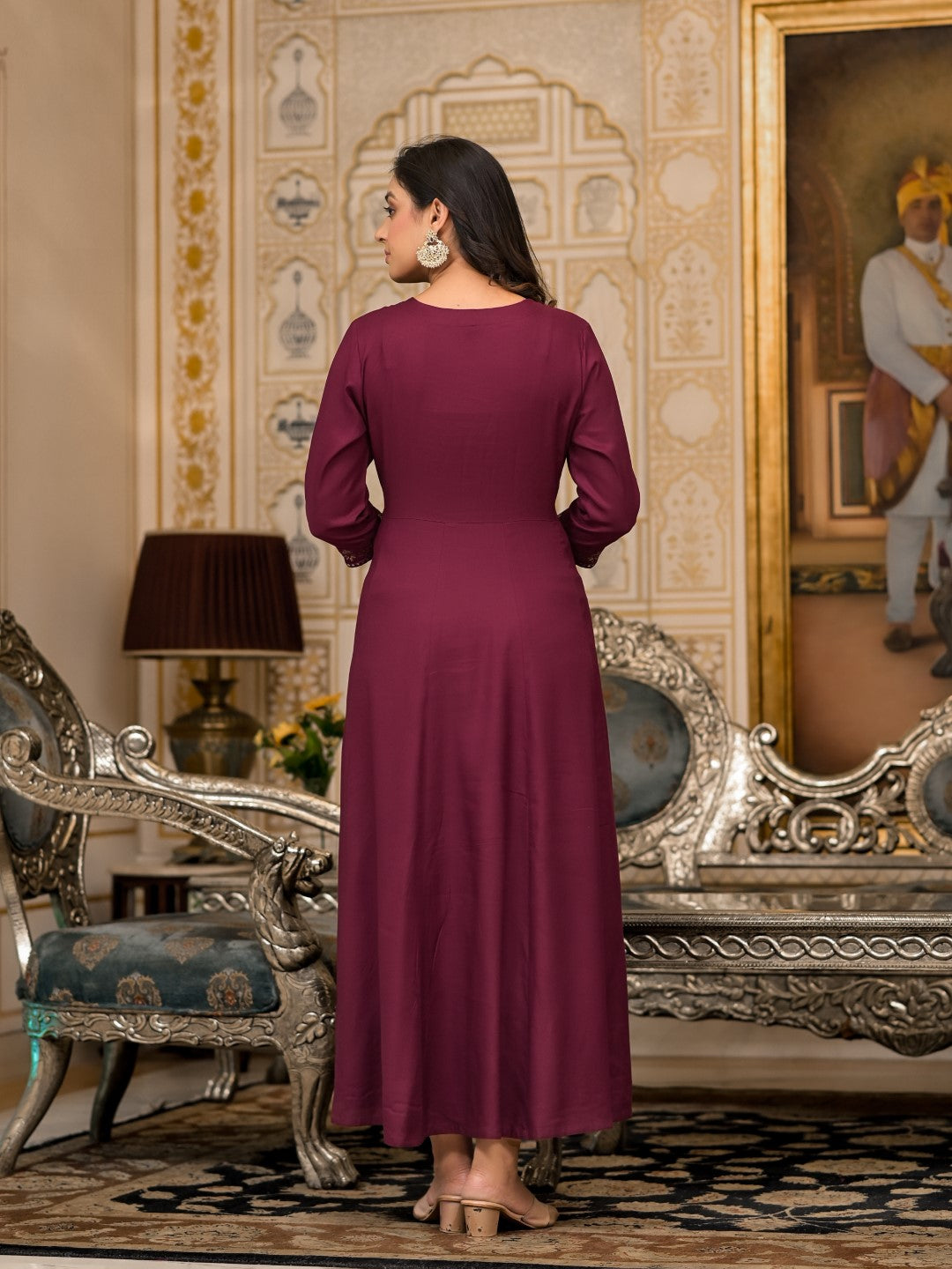 Juniper Women's Wine Mirror Embroidered Liva Rayon Dress For With Sequins | Grocsy