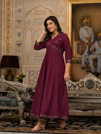 Juniper Women's Wine Mirror Embroidered Liva Rayon Dress For With Sequins | Grocsy