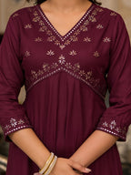 Juniper Women's Wine Mirror Embroidered Liva Rayon Dress For With Sequins | Grocsy