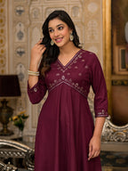 Juniper Women's Wine Mirror Embroidered Liva Rayon Dress For With Sequins | Grocsy
