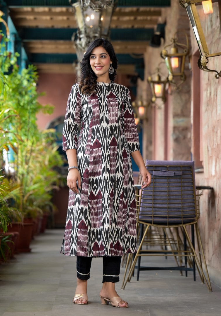 Juniper Women's Multi Color Ikat Printed Liva Rayon Kurta With Button Closure | Grocsy