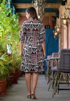Juniper Women's Muti Color Ikat Printed Liva Rayon Dress With Tie-Ups & Button Closure | Grocsy