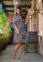 Juniper Women's Muti Color Ikat Printed Liva Rayon Dress With Tie-Ups & Button Closure | Grocsy