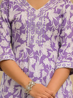 Juniper Women's Lavender Floral Printed Rayon Kurta, Pant And Dupatta Set With Thread & Sequins Work | Grocsy