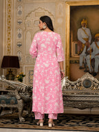 Juniper Women's Pink Floral Printed Rayon Kurta, Pant And Dupatta Set With Thread & Sequins Work | Grocsy