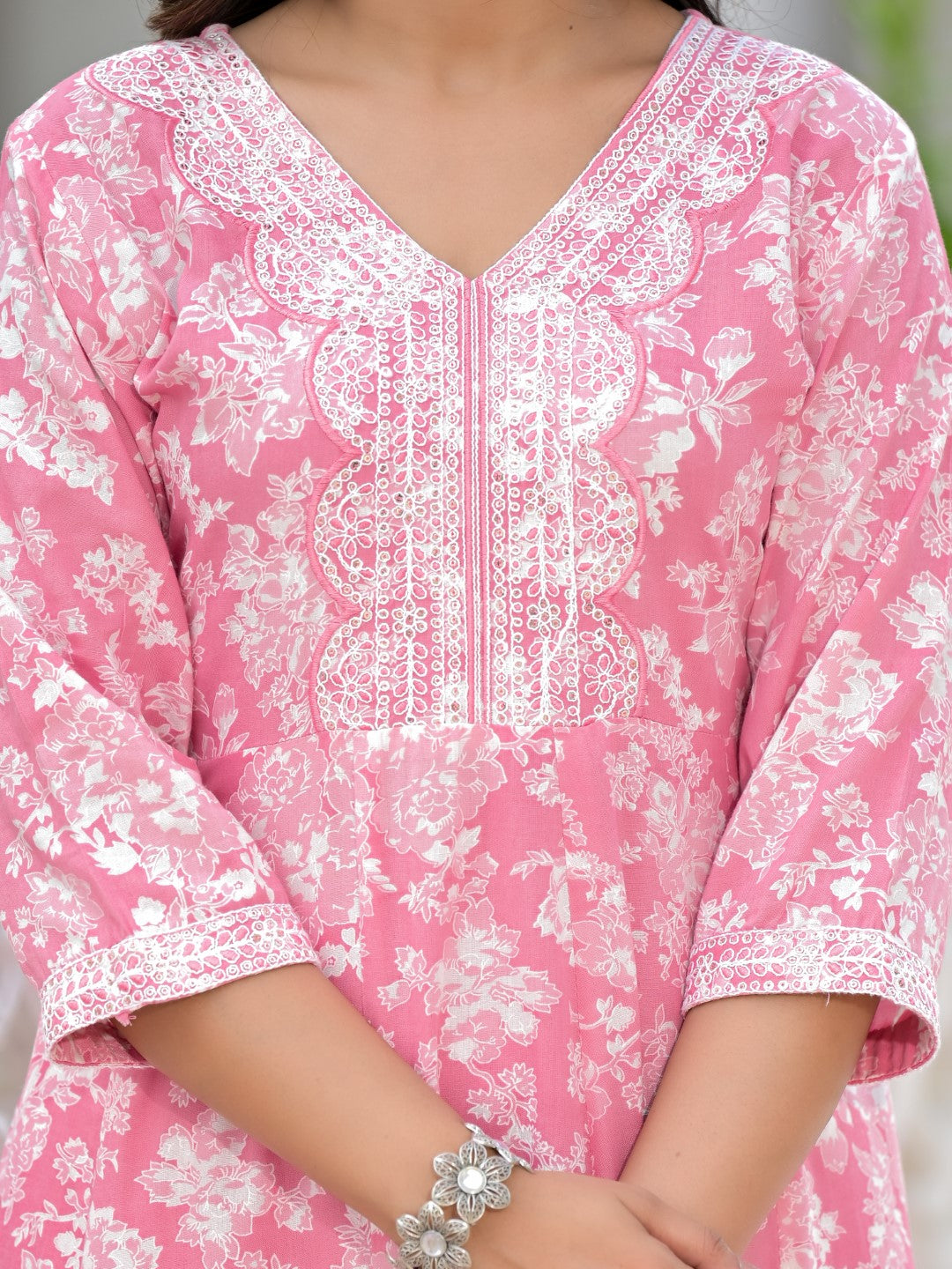 Juniper Women's Pink Floral Printed Rayon Kurta, Pant And Dupatta Set With Thread & Sequins Work | Grocsy