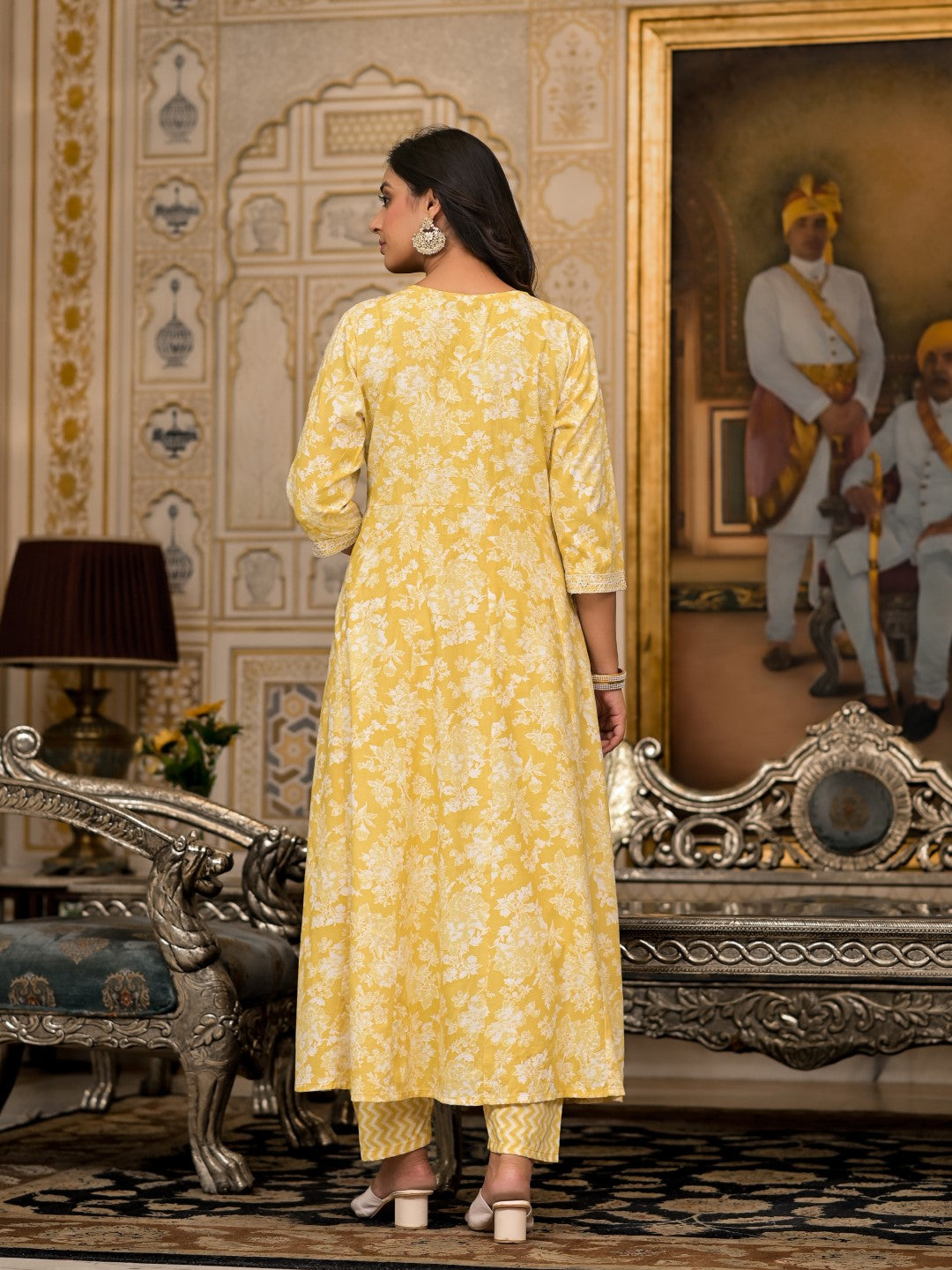 Juniper Women's Yellow Floral Printed Rayon Kurta With Pant And Dupatta With Thread & Sequins Work | Grocsy